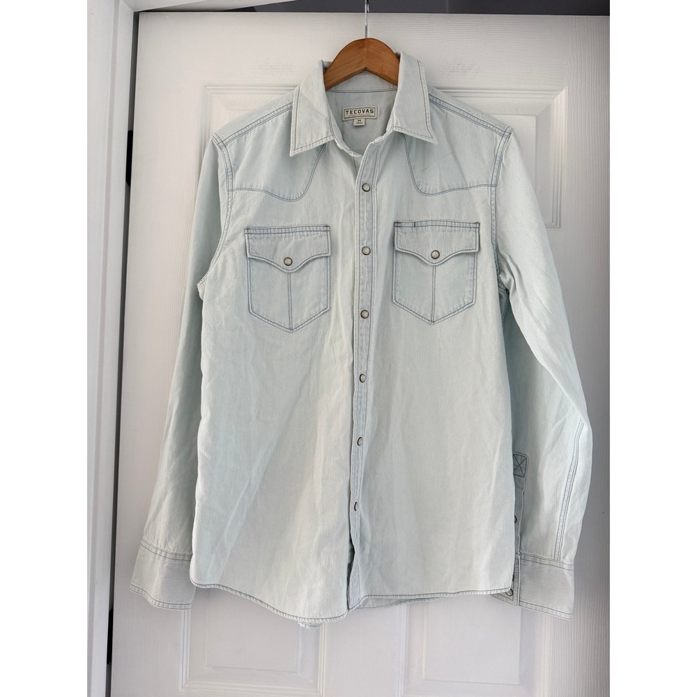 Tecovas Mens Denim Long Sleeve Pearl Snap Shirt Western Wear Cowboy